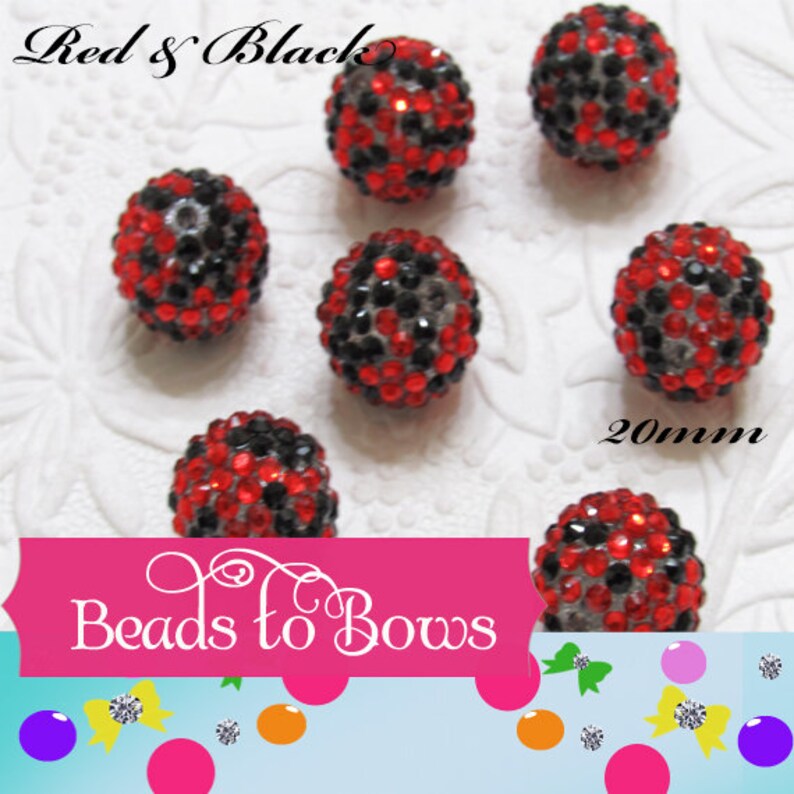 New 20mm Black & Red Confetti Rhinestone Beads, Confetti Bubblegum Beads, Bubblegum Rhinestone Beads, Chunky Rhinestone beads, Bead Supply