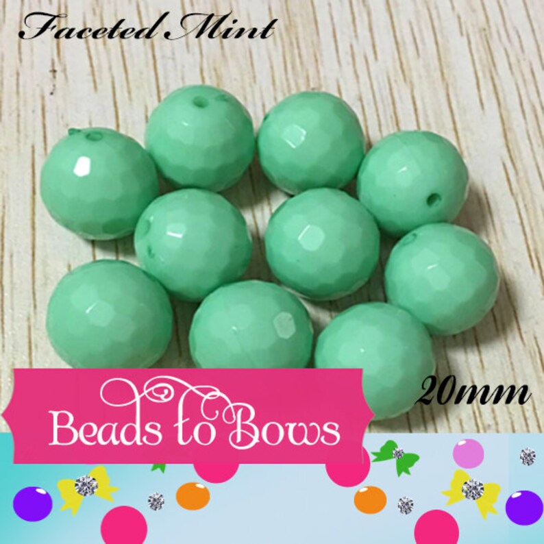 Chunky Bead Supply NEW 20mm Faceted Mint Disco Bubblegum Bead Chunky Beads Round Acrylic Beads Bubblegum Necklace Supply Beads