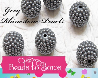 NEW 20mm Chunky Grey Pearl Berry Beads, Bubblegum Bumpy Beads, Pearl Rhinestone Beads, Chunky Bumpy Pearl Beads, Bead Supply