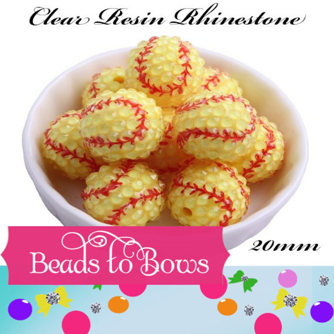 20mm Resin Rhinestone Softball Beads Yellow Softball Beads Etsy