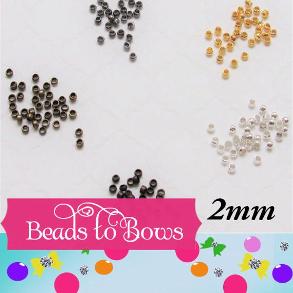2mm crimp beads, Silver, Gold, Antique Brass, Copper, Gunmetal Crimp Bead, Crimp Bead, Crimp Bead Supply, Crimp Barrel Bead, Beading Supply