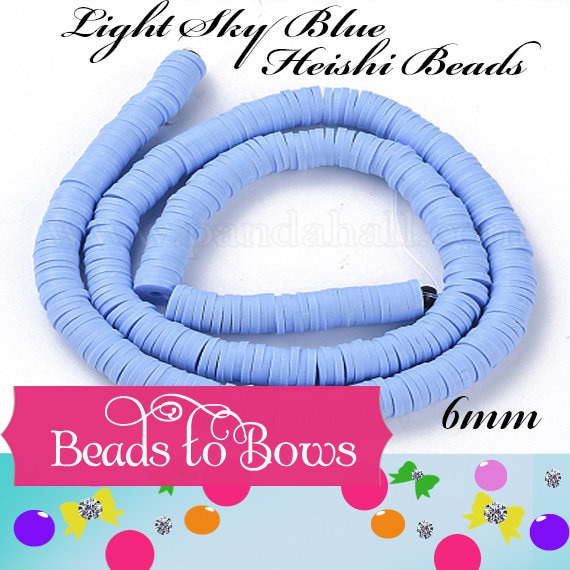 Sale 6mm Light Sky Blue Heishi Bead Strands, Flat Round Polymer