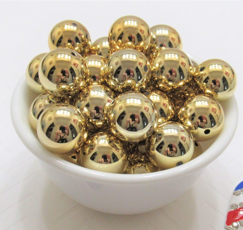 Shiny Gold 20mm Bubblegum Bead Chunky Gumball Beads Chunky - Etsy