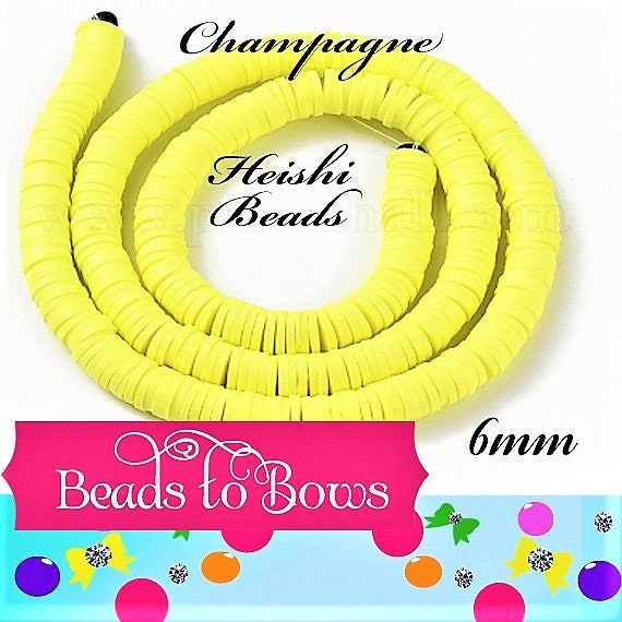 Sale 6mm Champagne Heishi Bead Strands, Flat Round Polymer Clay