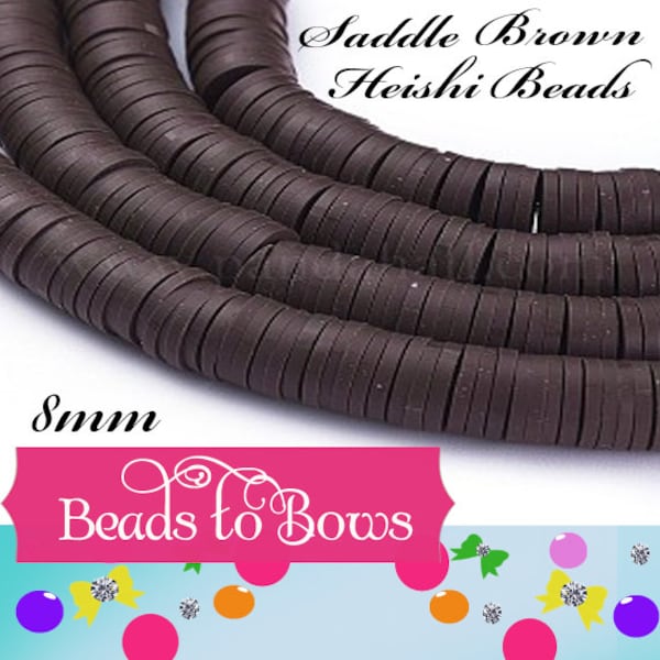 8mm Saddle Brown Heishi Bead Strands, Flat Round Polymer Clay Beads, Disc Beads, LIght Weight, Earring Beads, Bracelets