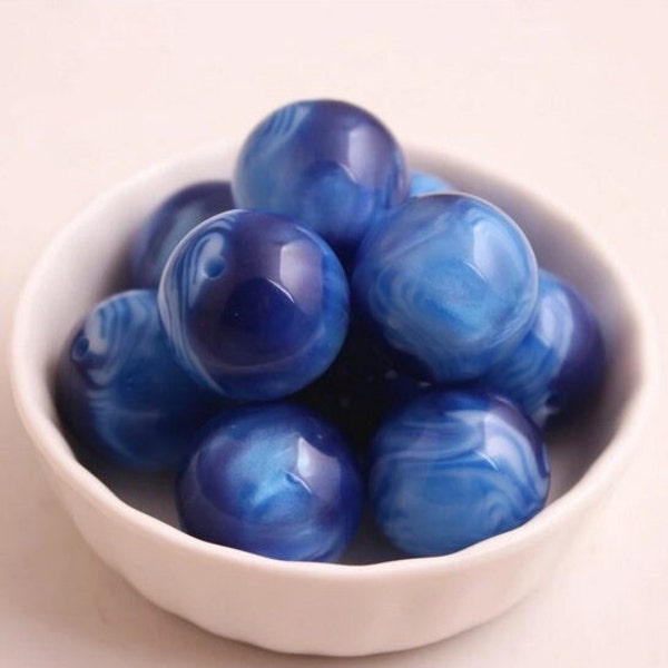 New 20mm Blue Marble Look Luster Effect Bubblegum Bead Blue Marble look 5 or 10 Pack