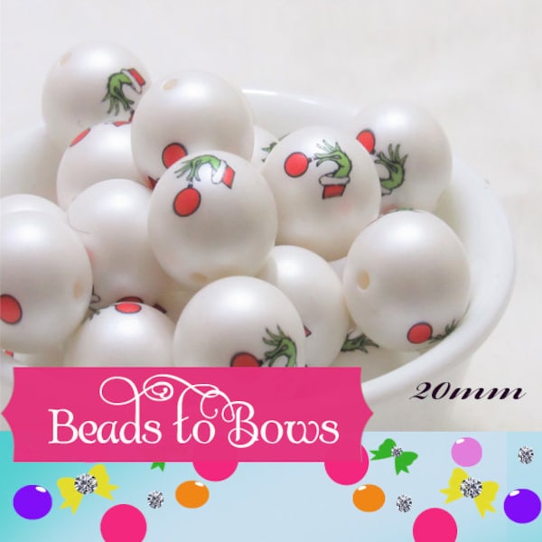 Christmas Grinch Hand Bubblegum Beads, Christmas Beads, Chunky Gumball Beads, Bubble Gum Beads,