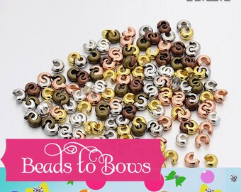 4mm Crimp Bead Covers Choose Gold, Silver, Antique Copper, Antique Brass, Crimp Bead Covers, Jewelry Finding, Beading Supply,