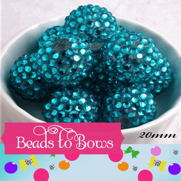 Teal Rhinestone 20mm Beads, Chunky Rhinestone Bead, Bubblegum Necklace Supply Bead, Chunky Necklace Supply Bead, Gumball Beads, DIY Supply