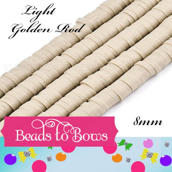 8mm Light Goldenrod Heishi Bead Strands, Flat Round Polymer Clay Beads, Disc Beads, Light Weight, Earring Beads, Bracelets