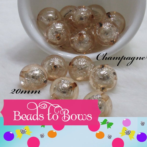 20mm Champaigne Foil Beads, Bubblegum Bead In A Bead, Chunky Foil Bead, Chunky Bubblegum Necklace Bead Supply, Jewelry Supply