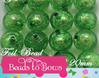 20mm Green Foil Beads, Bubblegum Bead In A Bead, Chunky Foil Bead, Chunky Bubblegum Necklace Bead Supply, Jewelry Supply