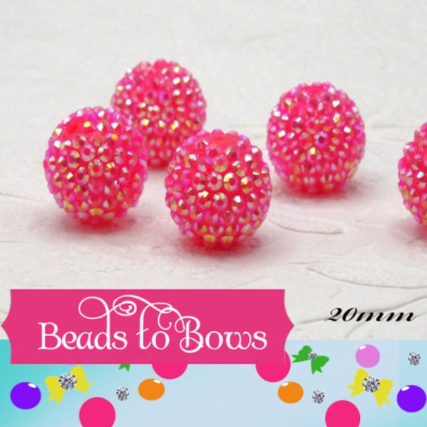 Hot Pink AB Rhinestone Beads 20mm Bubblegun Beads Chunky Rhinestone Bead,  Gumball Beads,Rhinestone Chunky Necklace Supply Bead