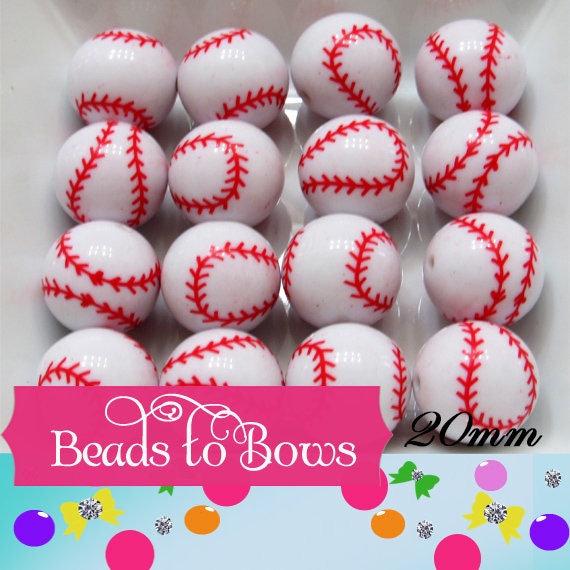 20mm Baseball Beads, Red and White Baseball Beads, Bubblegum Beads, Chunky  Bead Supply, Baseball Mom Necklace Bead, Sports Bead, Baseball