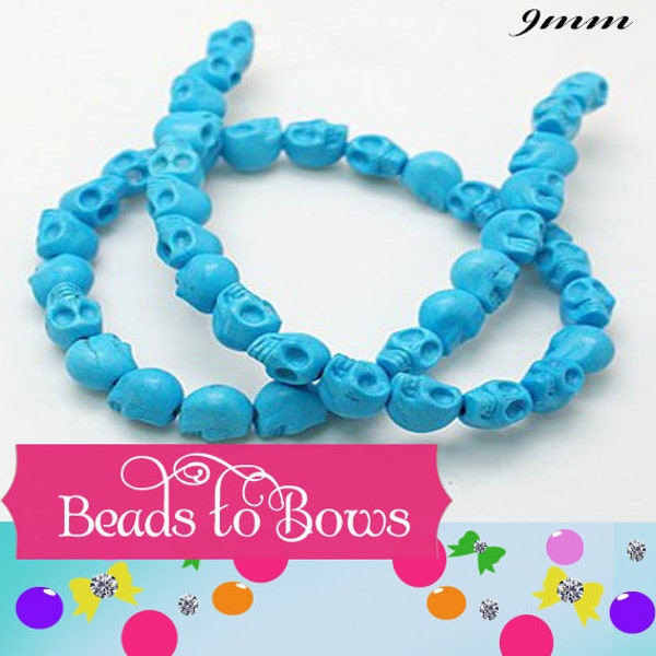 9mm Turquoise Skull Beads, 25 for 1.49 Bubblegum Skull Bead, Halloween Skull Bead, Synthetic howlite Skull Bead, Chunky Jewelry Supply Bead