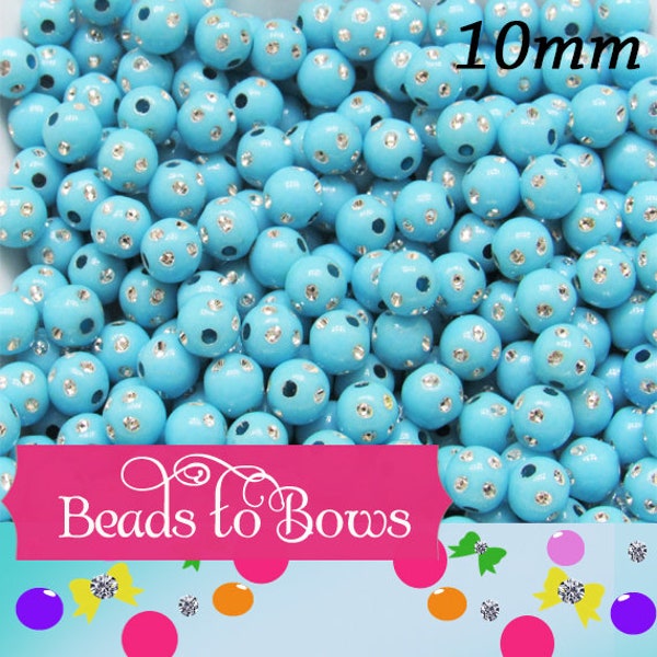 10mm Aqua Bubblegum Rhinestone Beads, Bubblegum Beads, Chunky Bling Beads, Gumball Beads Chunky Necklace Beads, Rhinestone look Beads