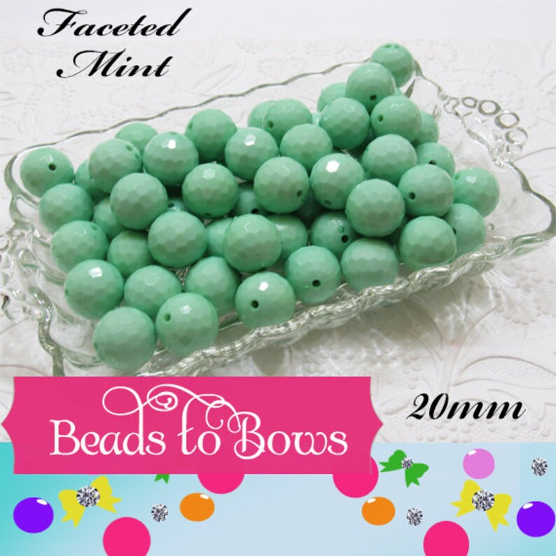 Chunky Bead Supply NEW 20mm Faceted Mint Disco Bubblegum Bead Chunky Beads Round Acrylic Beads Bubblegum Necklace Supply Beads