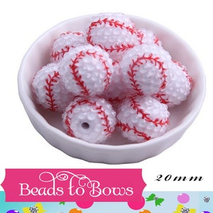 20mm Clear Resin Rhinestone Baseball Beads, Bubblegum Baseball Beads, Chunky Round Bead, Football Baseball Mom Sports Bead