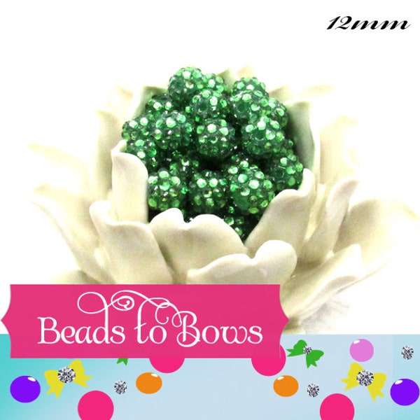12mm Green Rhinestone Beads, Chunky Bubblegum Resin Beads,  Gumball Beads, Rhinestone Beads, 12mm Chunky Necklace Supply Beads