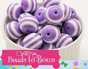 20mm Chunky Purple & White Striped Bubblegum Bead, Bubblegum Striped Bead, Gumball Bead Striped Bead, Chunky Necklace Supply Bead