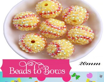 20mm AB Resin Rhinestone Softball Beads, Yellow Softball Beads, Bubblegum Beads, Chunky Necklace Supply Bead, Softball Mom Sports Bead