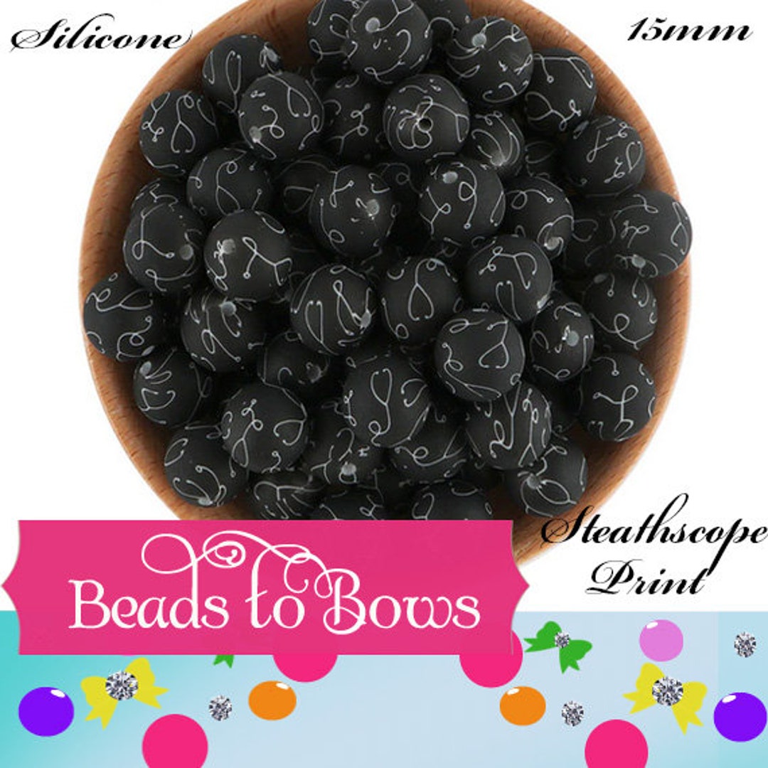 15mm Stethoscope Print Silicone Bead, Nurses Stethoscope Beads