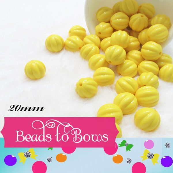 New Yellow 20mm Pumpkin Shape Bubblegum Beads, Gumball Beads, Yellow Pumpkin Bubblegum Beads