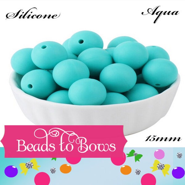 15mm Aqua Silicone Bead, Teething Silicone Beads, DIY Pen, Teething, lanyard, Bead, Food Grade Silicon Beads, Key Chain Silicone Beads