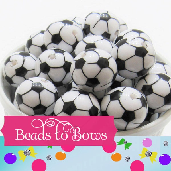20mm Soccer Ball Beads, Black and White Soccer Beads, Bubblegum Soccer Ball Beads, Chunky Necklace Supply Bead, Soccer Mom Sports Bead