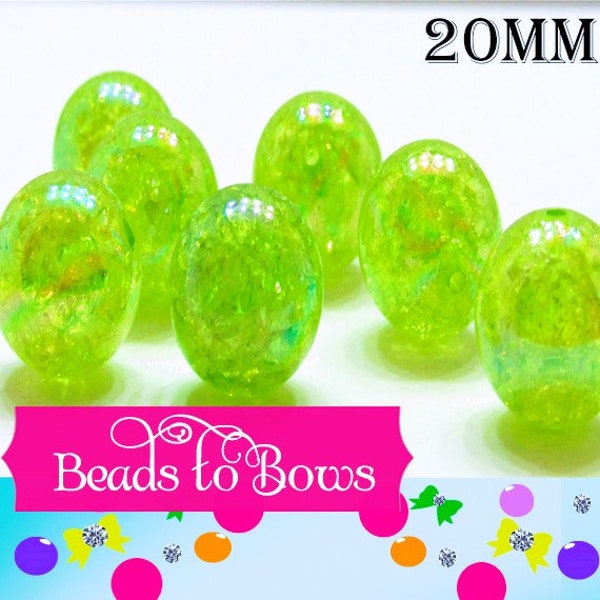 20mm Lime AB Bubblegum Crackle Beads, Chunky AB Crackle Beads, Acrylic Crackle Beads, Bubblegum Jewelry Supply, Gumball Bead