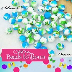 15mm Forget Me Not Flower Print Silicone Beads, Baby Teething