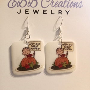 Handmade Hand Crafted Earrings Welcome Great Pumpkin  Hook Style Hypo Allergenic Fall Halloween Lightweight