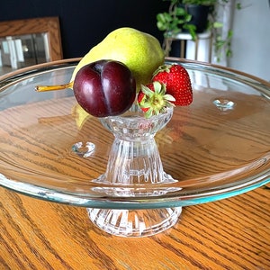 Vintage Pedestal Cake Stand, Solid Heavy Glass
