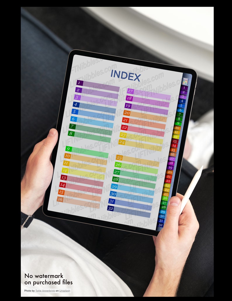 32 Tab Dividers, Digital Tabbed Page Dividers for Goodnotes, Notability