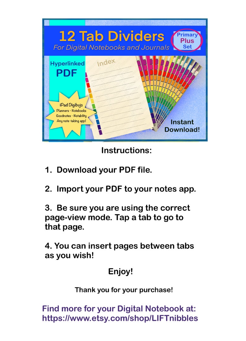 12 Tab Dividers, Digital Tabbed Page Dividers for Goodnotes, Notability