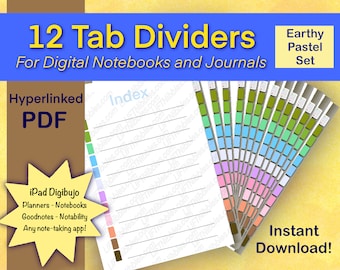 12 Tab Dividers, Digital Tabbed Page Dividers for GoodNotes, Notability, Index Included, Instant Download, Digital Journal Tabs, Neutral