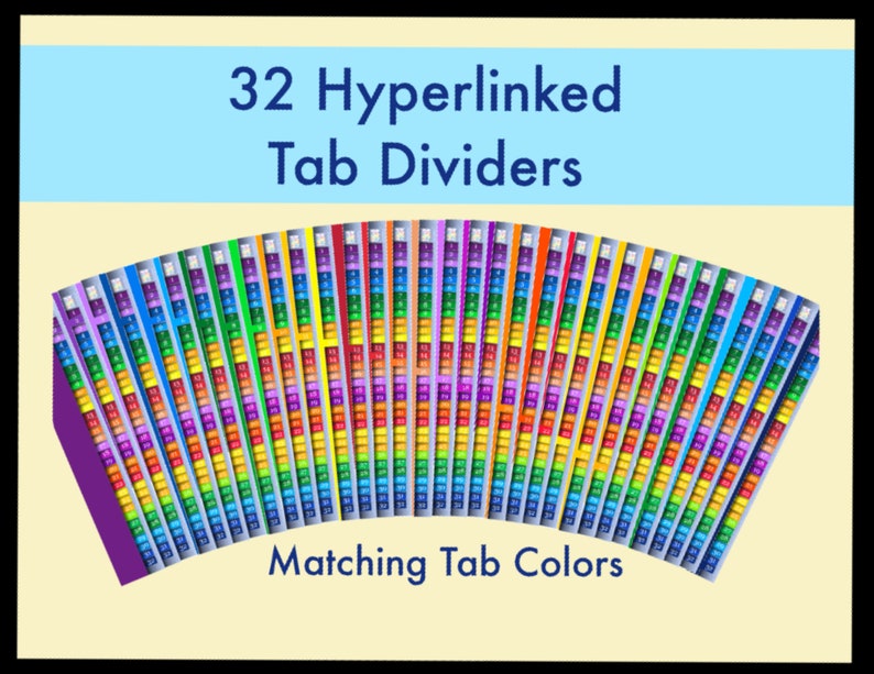 32 Tab Dividers, Matching Pastel Writing Pages, Digital Tabbed Page