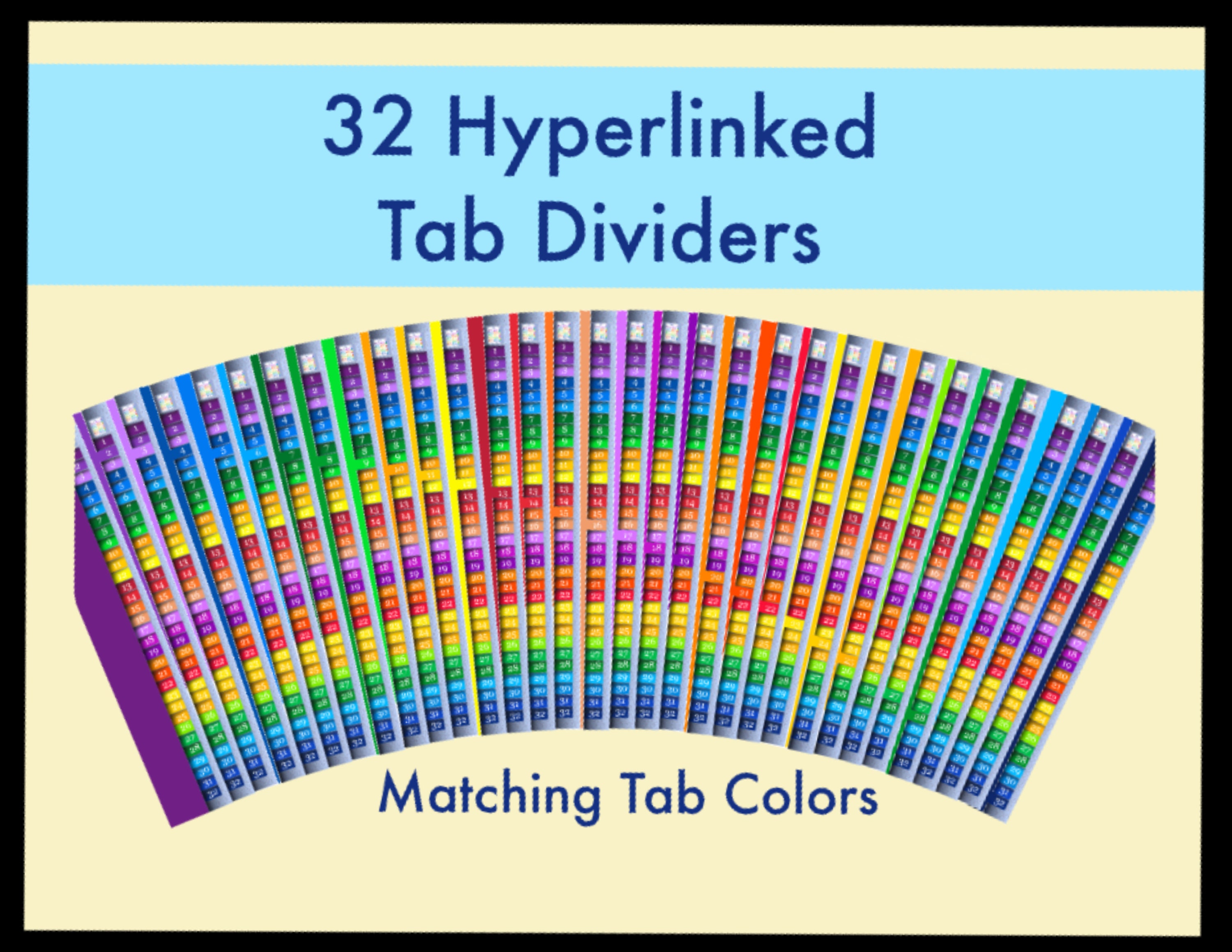32 Tab Dividers, Matching Pastel Writing Pages, Digital Tabbed Page
