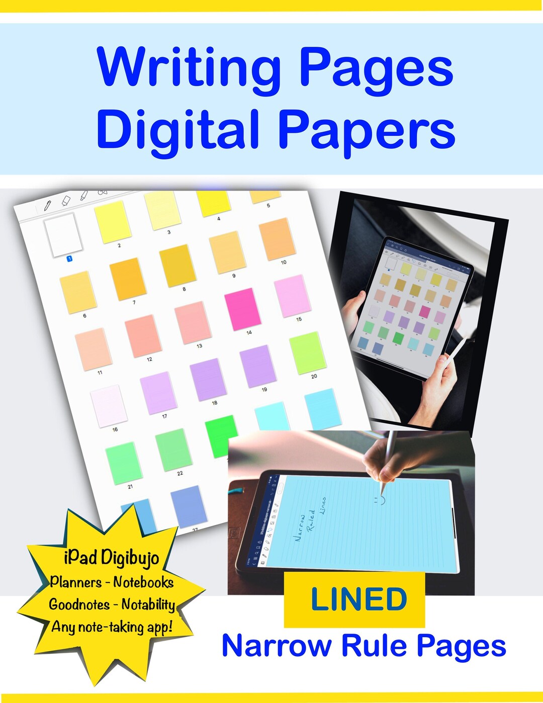 Page Ruling For Writing 27 Narrow Rule Lined Writing Pages Goodnotes, Notability, Color Pages ...