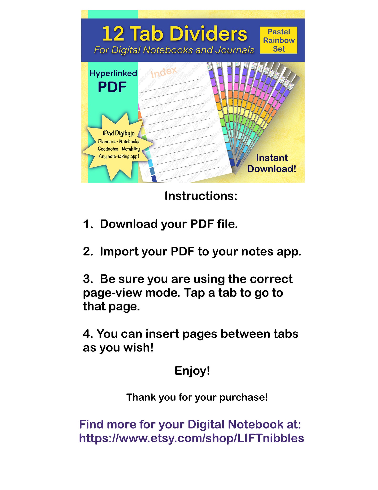 12 Tab Dividers Digital Tabbed Page Dividers for Goodnotes Etsy