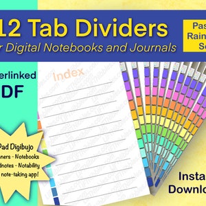 12 Tab Dividers, Digital Tabbed Page Dividers for GoodNotes, Notability, Index Included, Instant Download, Digital Journal Tabs, Pastels image 1