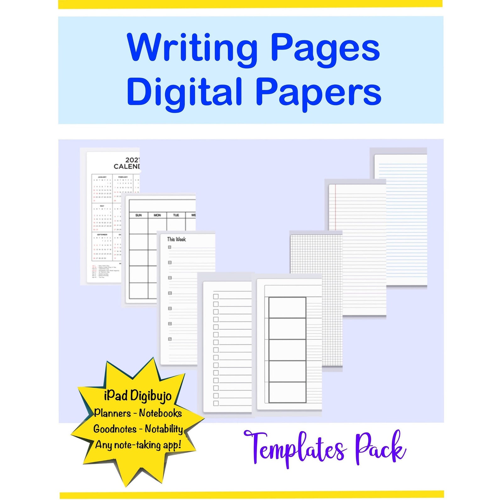 14 Blank Writing Pages Goodnotes, Notability, Template Pages, Instant