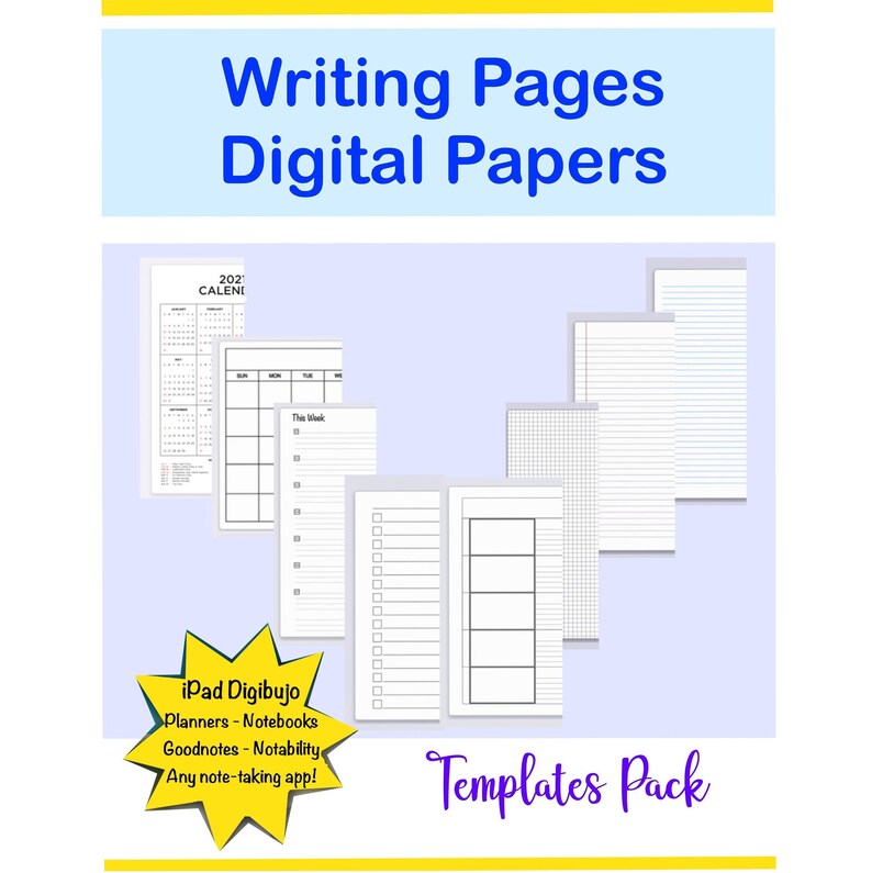 14 Blank Writing Pages GoodNotes, Notability, Template Pages, Instant Download, Digital Journal Pages, Digital Notebook Pages, Lined Pages image 1