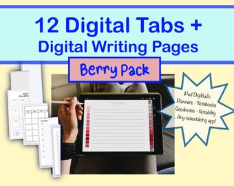 BERRY LANDSCAPE pack - 12 Tab Dividers PLUS 12 Writing Page Templates, Digital Tab Dividers for GoodNotes, Notability, Digital Journal Tabs