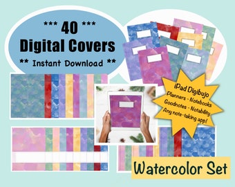 40 portadas de planificador digital de acuarela, portadas digitales para GoodNotes, notabilidad, estante de notas, descarga instantánea, portadas de diarios digitales