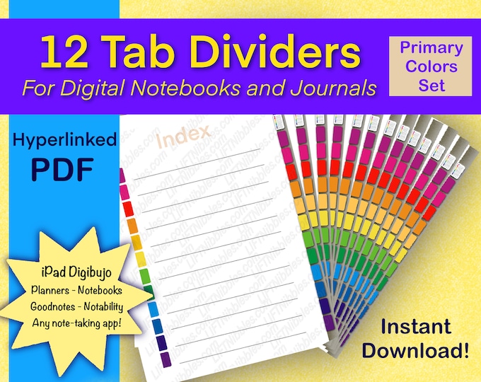 12 Tab Dividers, Digital Tabbed Page Dividers for Goodnotes, Notability