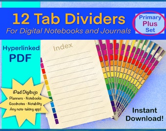 12 Tab Dividers, Digital Tabbed Page Dividers for GoodNotes, Notability, Matching Pages, Instant Download, Digital Journal Tabs