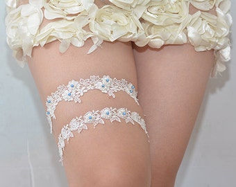 bridal garter, wedding garter, toss garter, lace garter, ivory rosette, Rhinestone pearl beaded garter