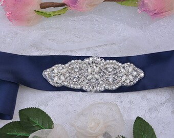 rhinestone beaded bridal sash, crystal bridal sash, jewelry blue wedding sash, bridal belt, wedding belt,  rhinestone beaded bridal sash