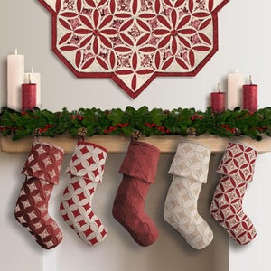 Cathedral Window Christmas Stocking tutorial. PDF download + printable patterns + Video instructions.